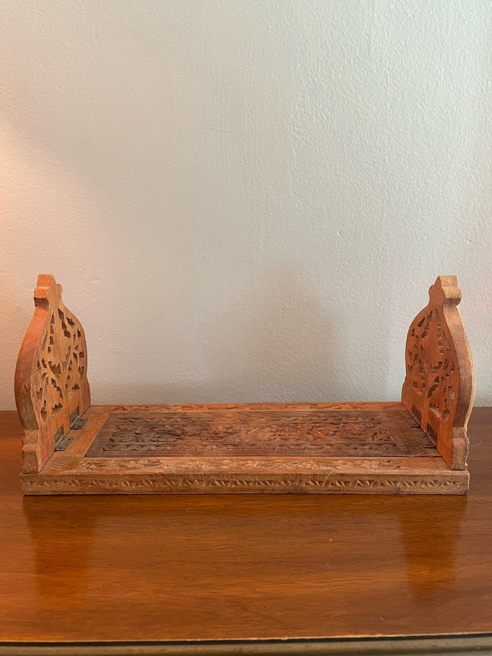 Teak Wood Ornate Expanding Book Holder